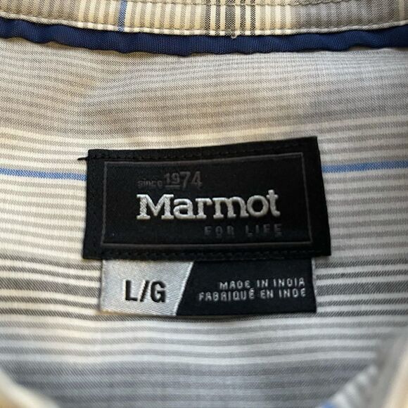 Large Marmot Gray-Blue-White Striped Cotton Blend SS Polo - Picture 2 of 6
